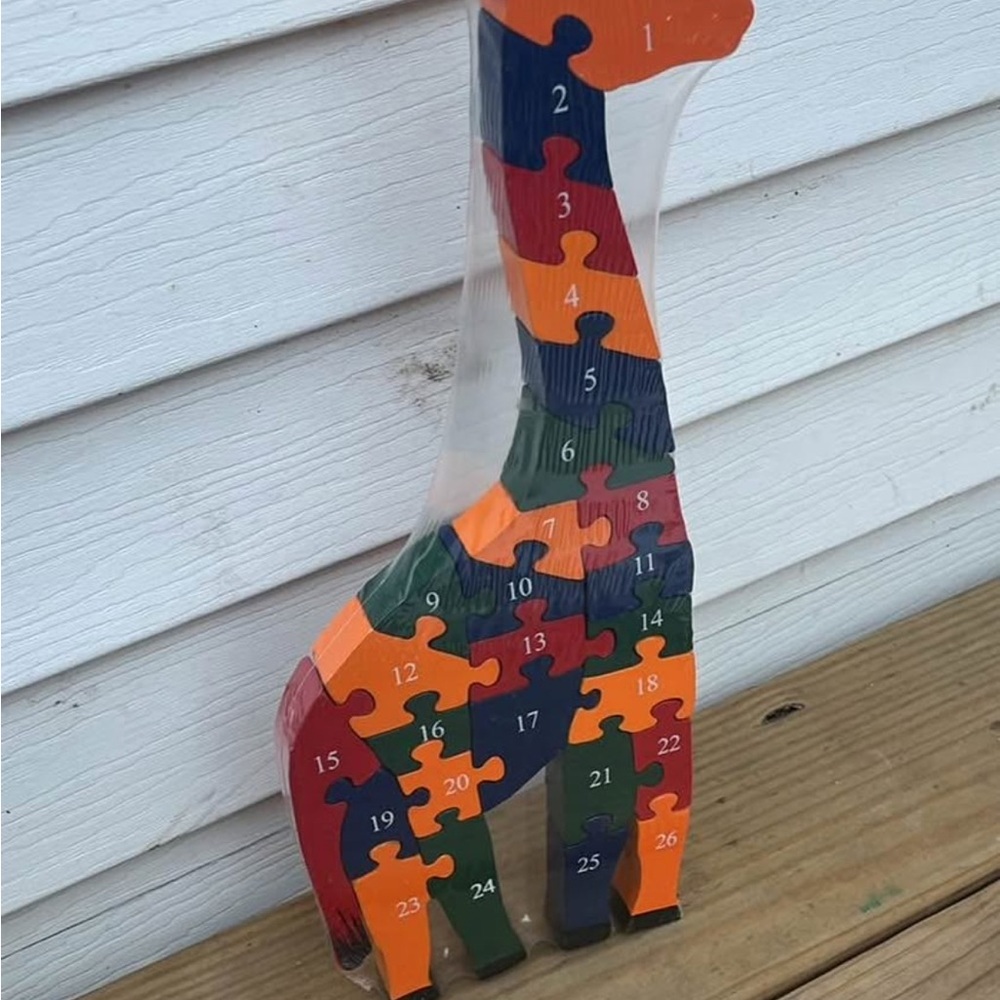 Colorful Wooden Giraffe Alphabet & Numbers Puzzle - Picture 3 of 3